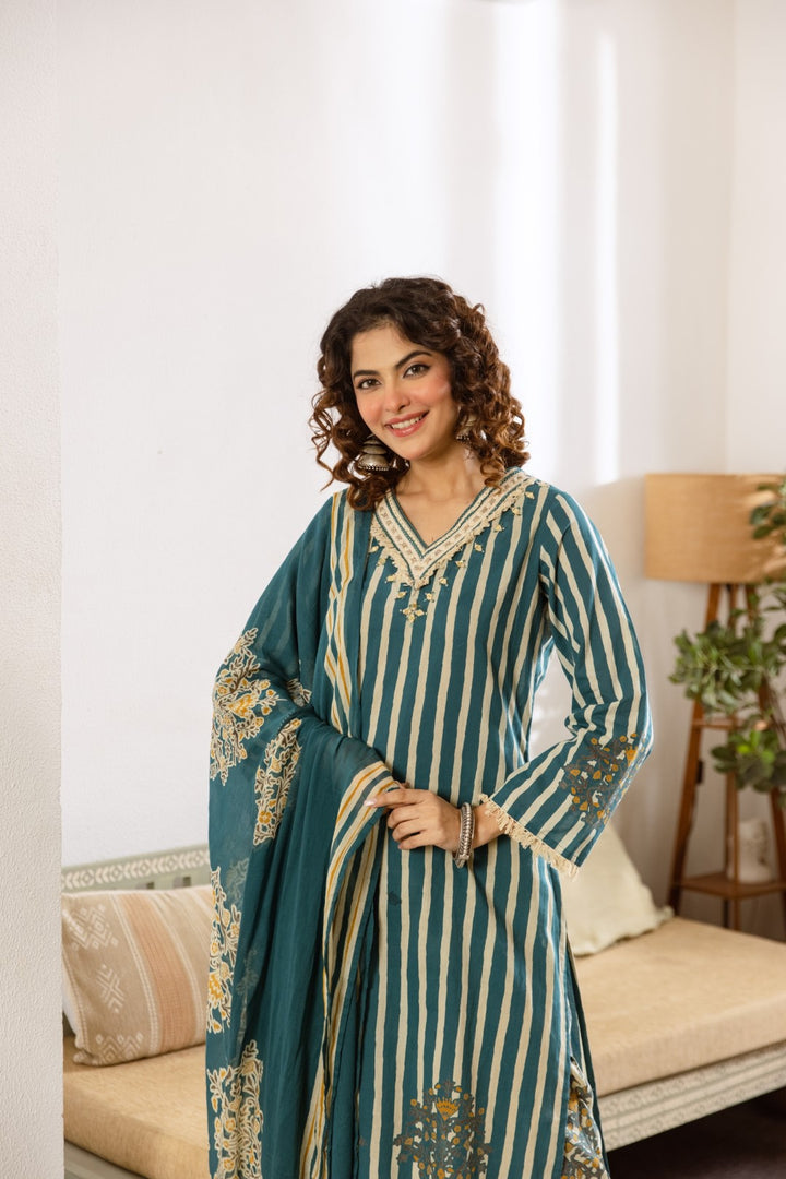 Kamli Teal Cotton Suit Set
