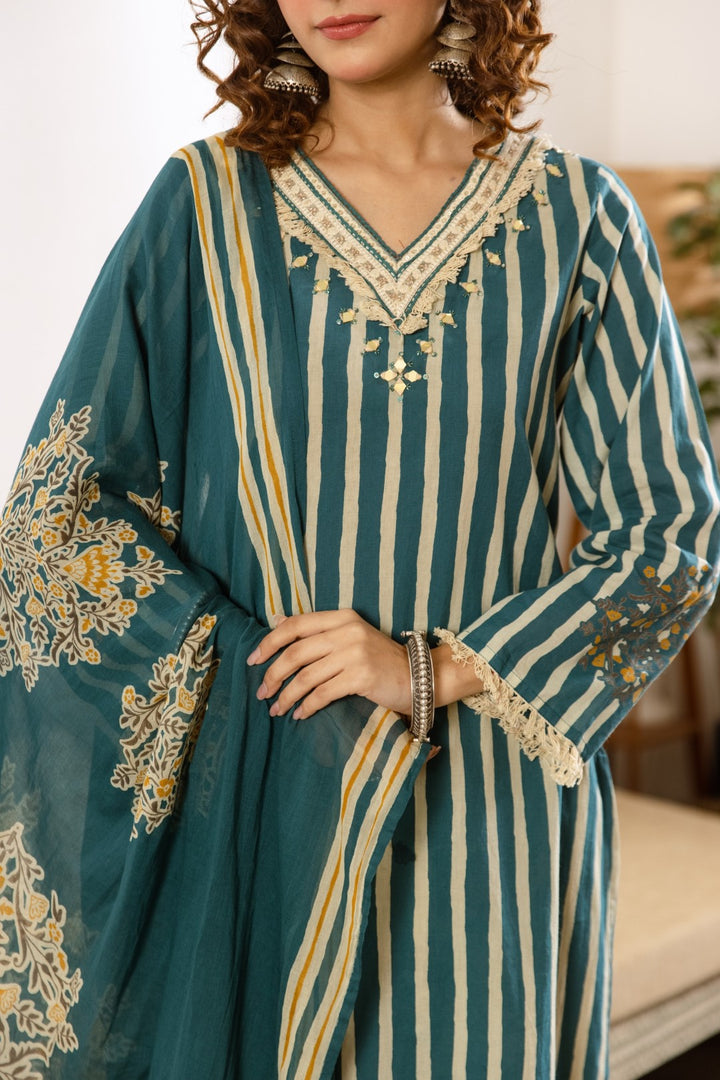 Kamli Teal Cotton Suit Set