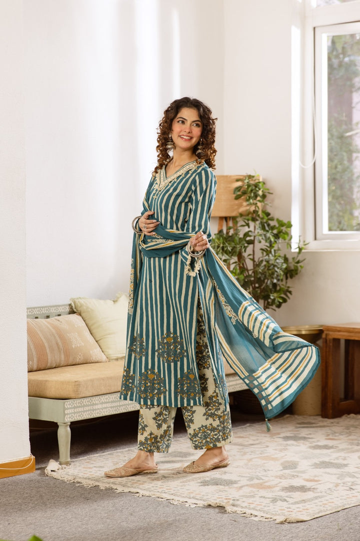 Kamli Teal Cotton Suit Set