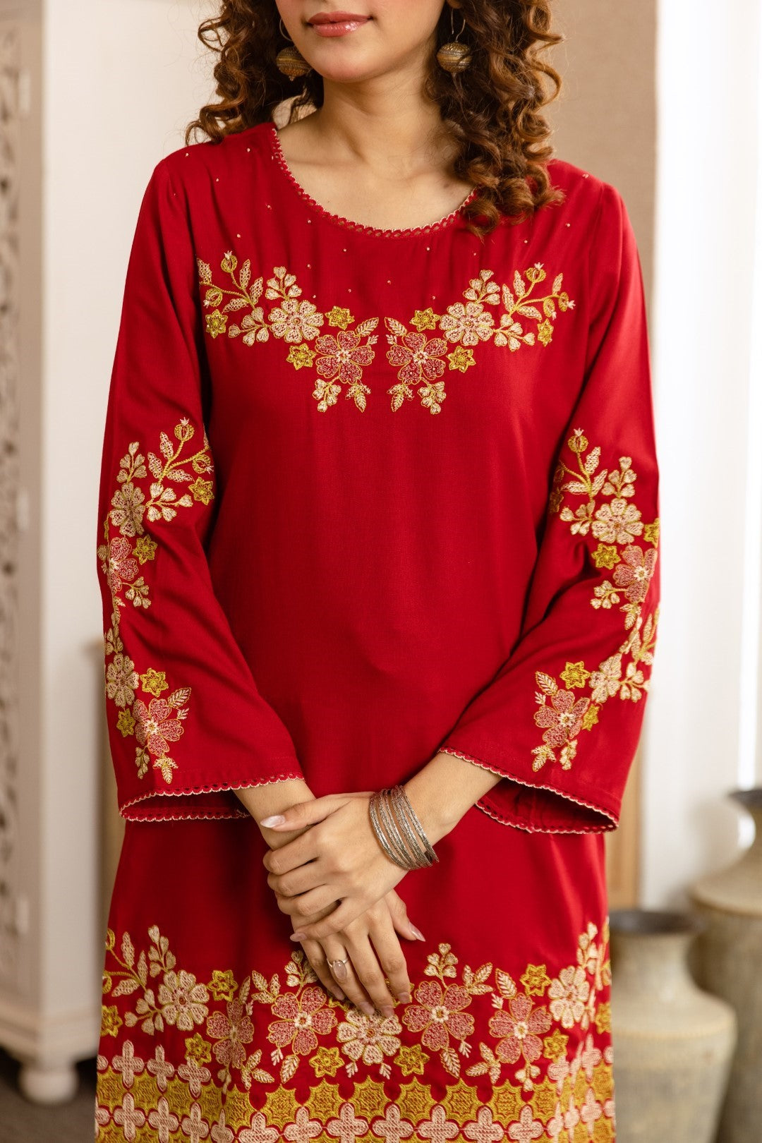 Kamli Crimson Embroidery Cotton Co-ord Set
