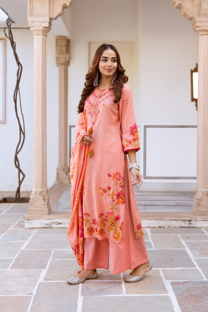 Kamli Salmon Cotton Suit Set