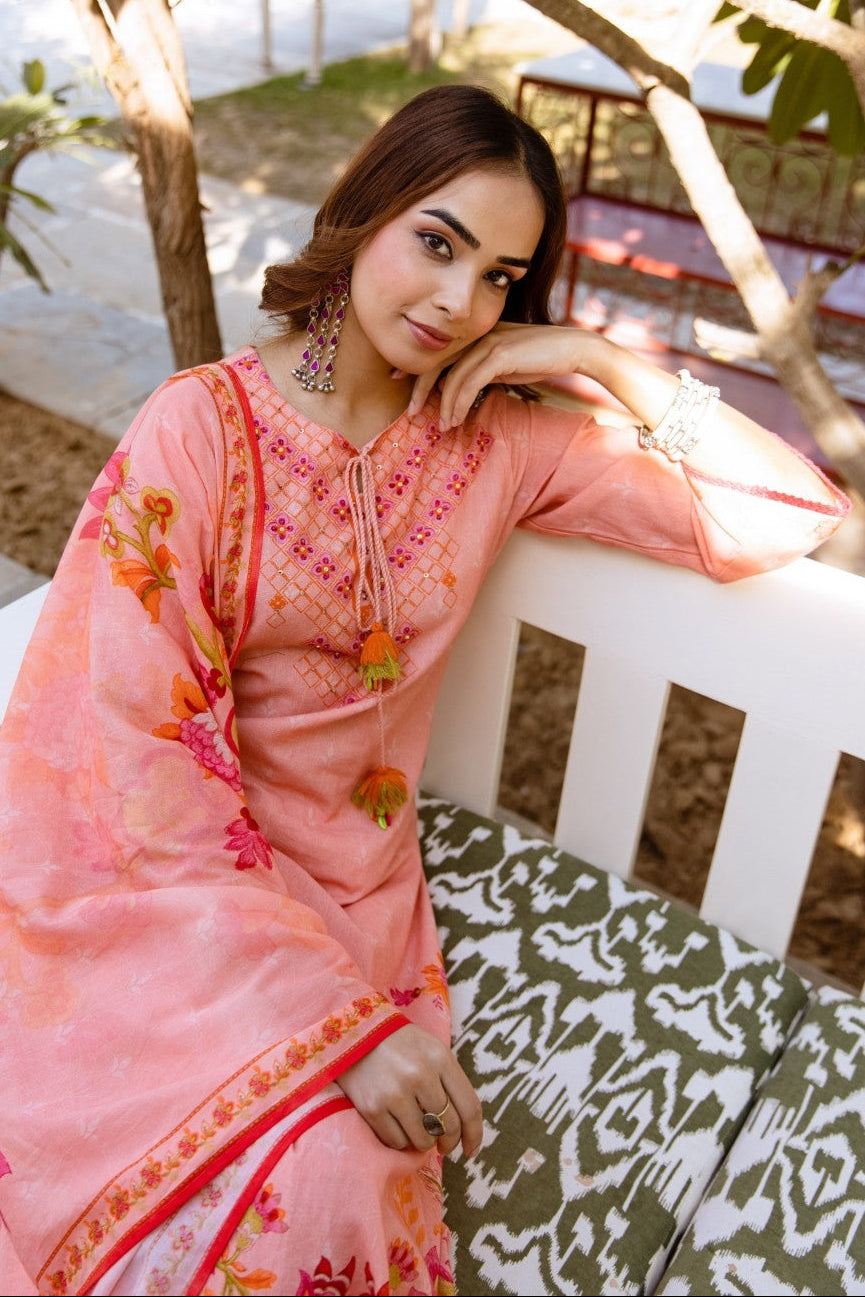Kamli Salmon Cotton Suit Set