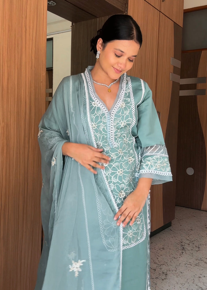 RIMJHIM TEAL EMBROIDERED PAKISTANI SUIT SET