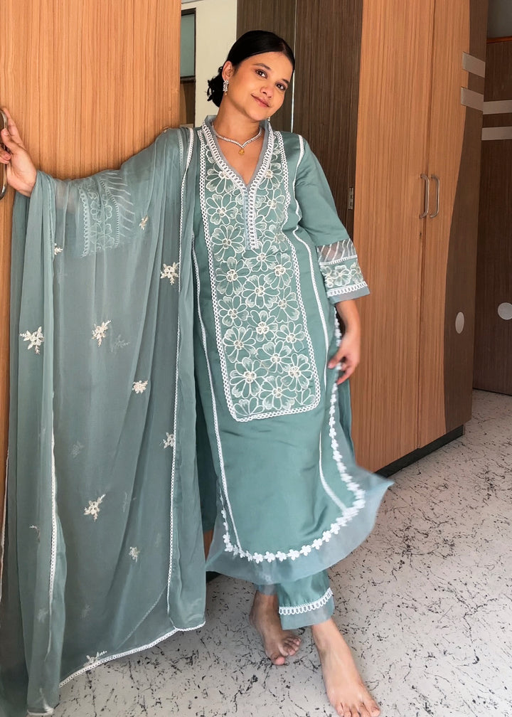 RIMJHIM TEAL EMBROIDERED PAKISTANI SUIT SET