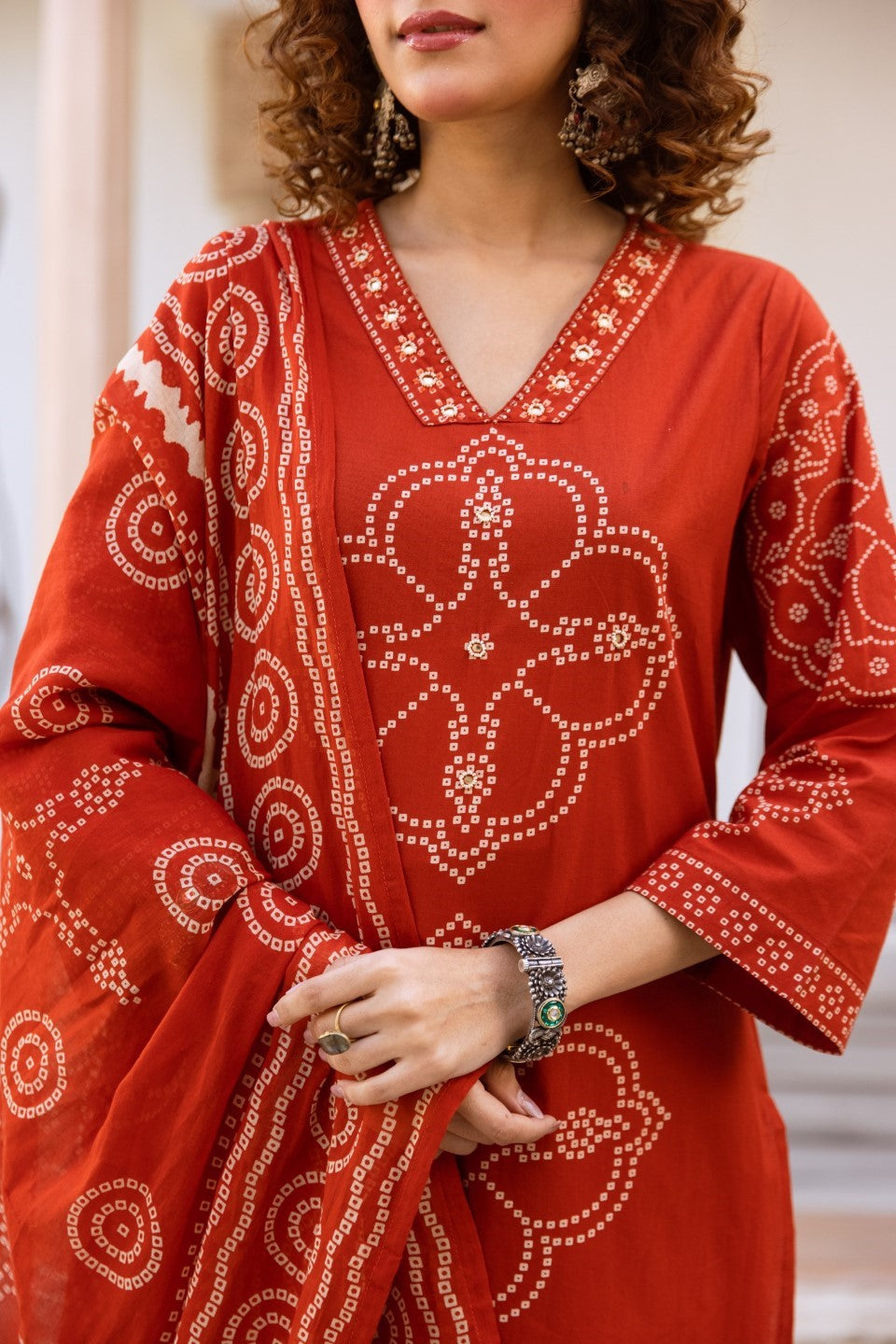 Karen tangerine cotton suit set