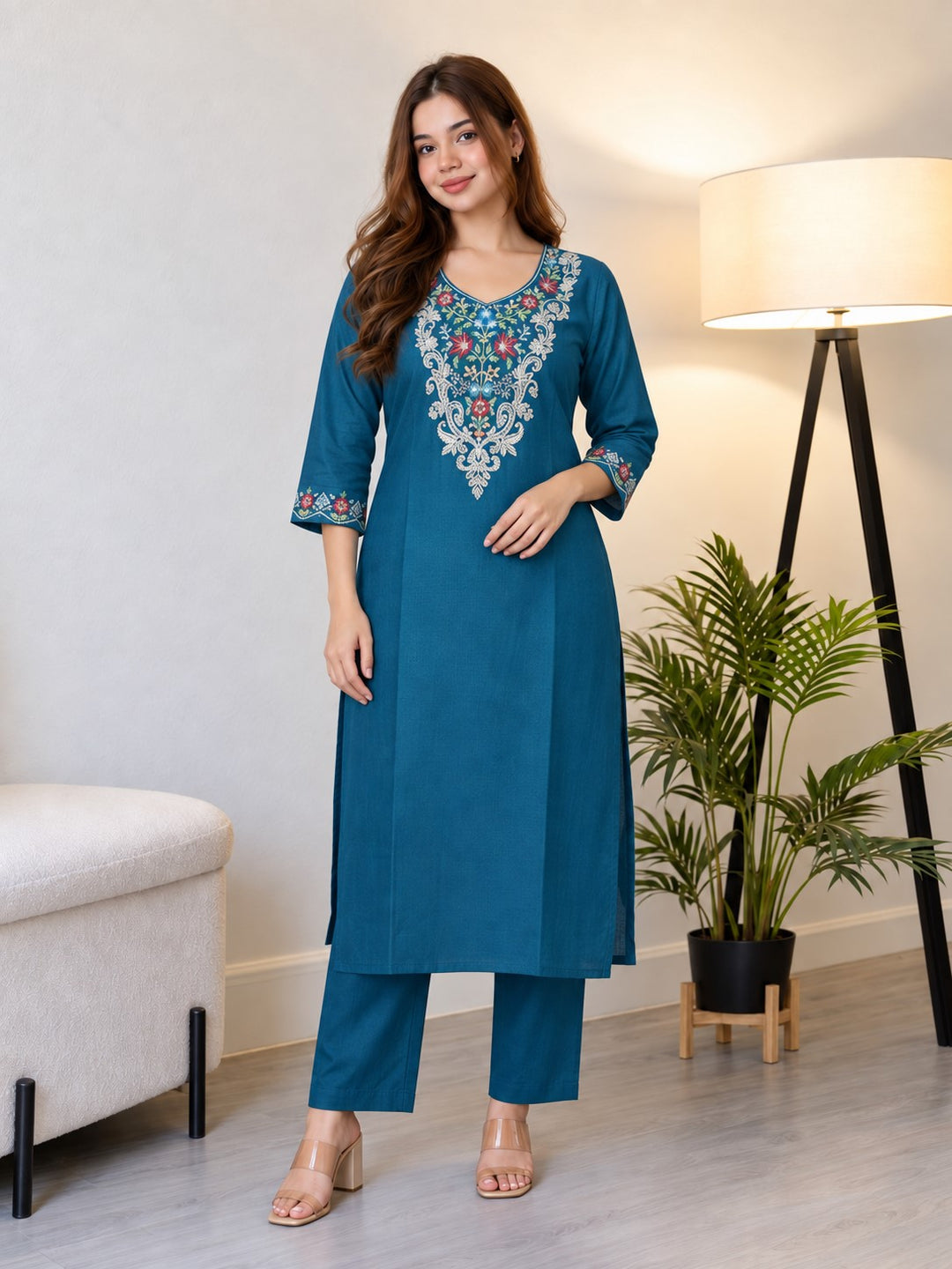 Ira Peacock Embroidered Co-ord Set