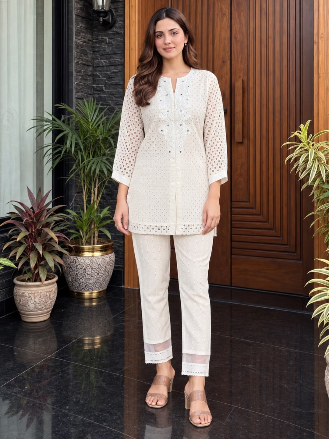 Iyana Frosty Shchiffli cotton co-ord set