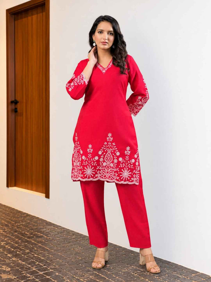 Ivy Carmine Embroidered Co-ord Set