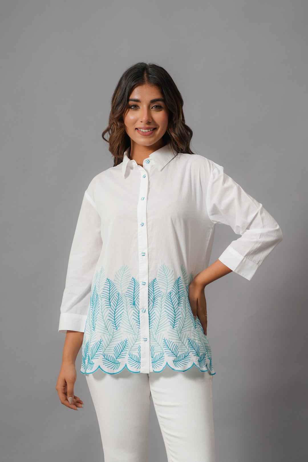 Ivanka Dove Embroidery Cotton Shirt