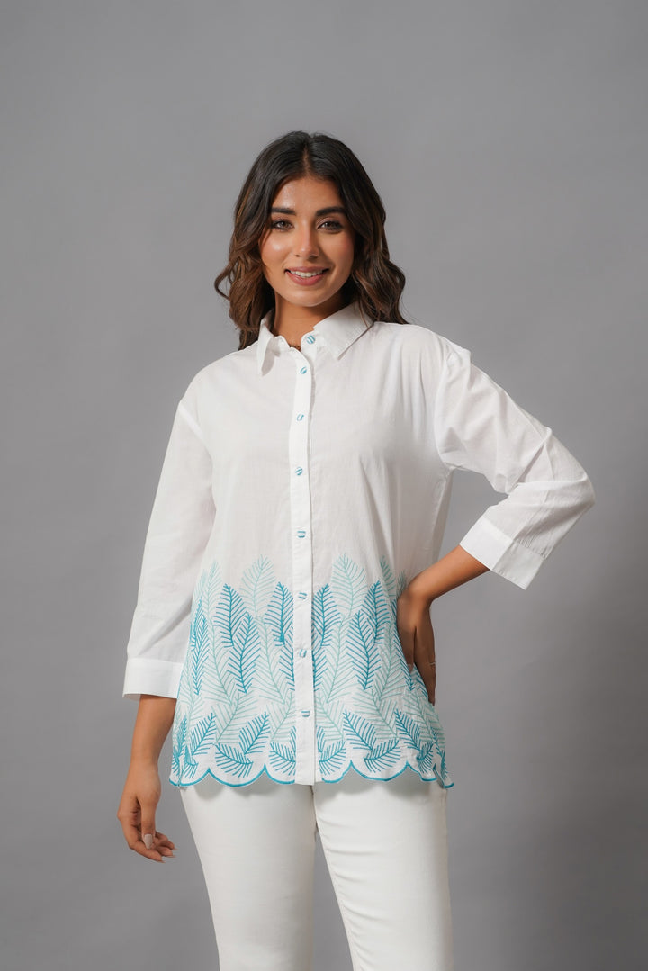 Ivanka Dove Embroidery Cotton Shirt