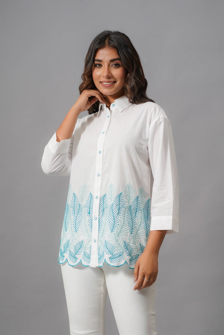 Ivanka Dove Embroidery Cotton Shirt
