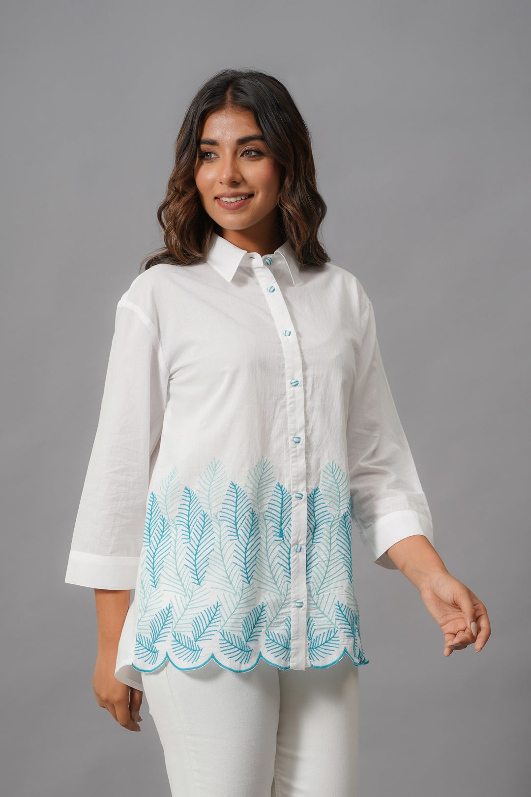 Ivanka Dove Embroidery Cotton Shirt