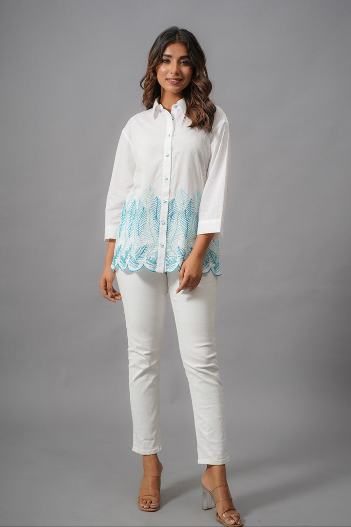 Ivanka Dove Embroidery Cotton Shirt