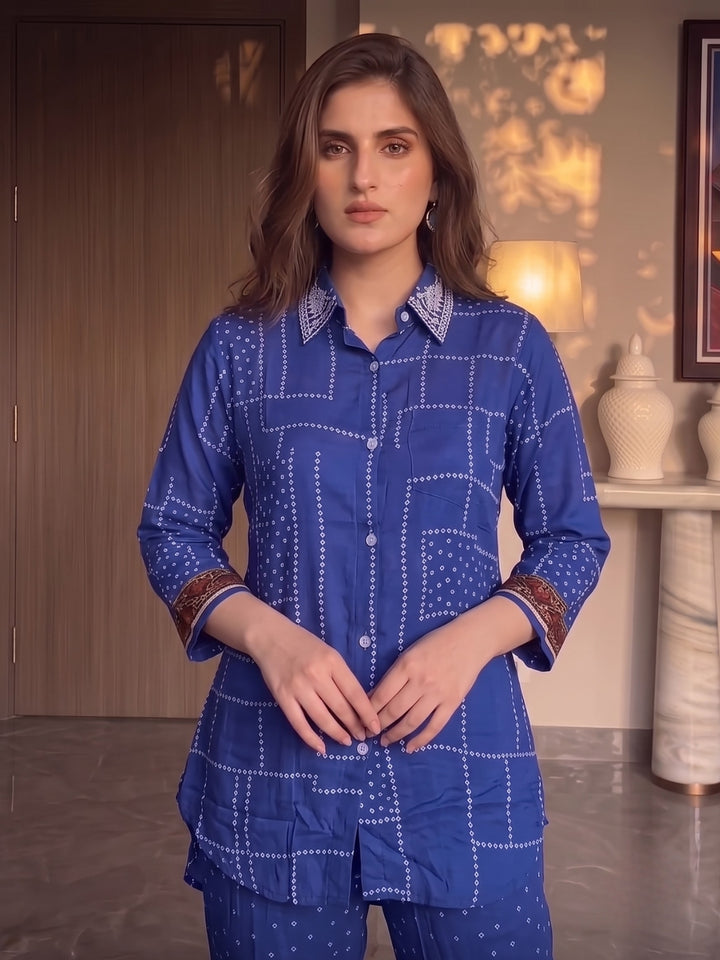 Jharna Cobalt Printed Co-Ord Set