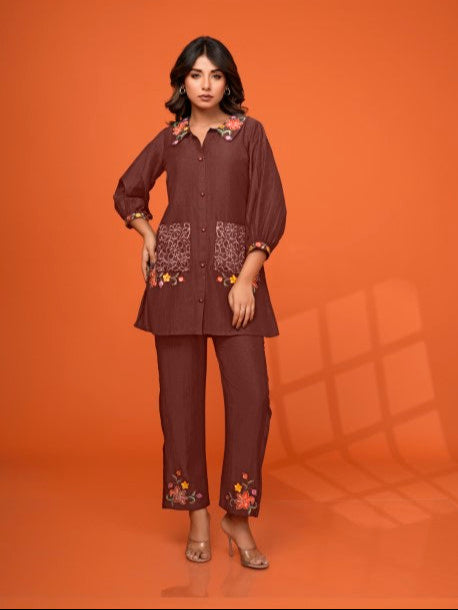 Darika Choco Embroidered Co-ord Set