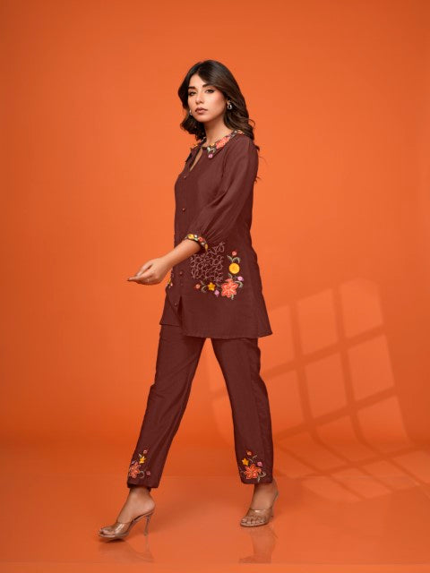 Darika Choco Embroidered Co-ord Set