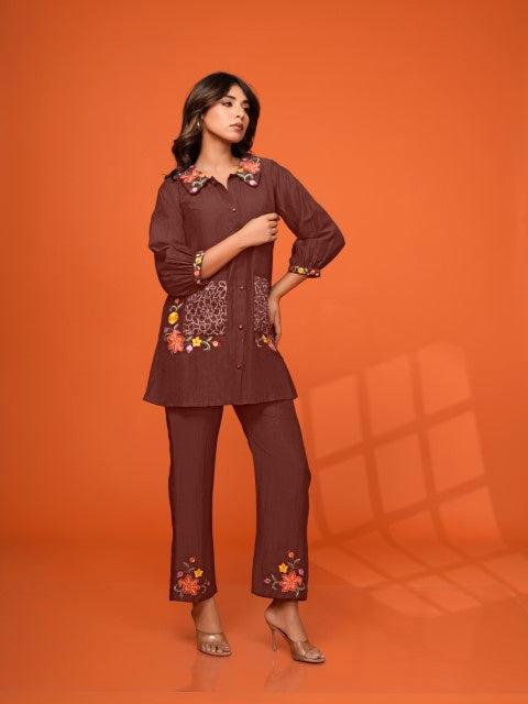 Darika Choco Embroidered Co-ord Set