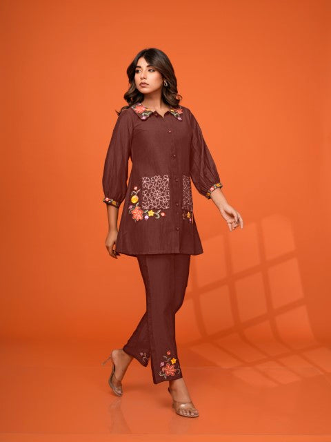 Darika Choco Embroidered Co-ord Set