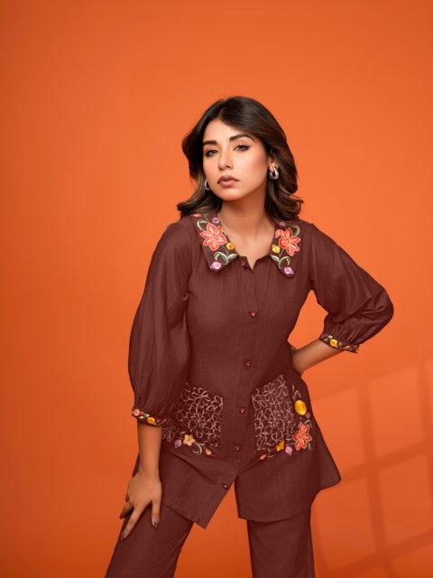 Darika Choco Embroidered Co-ord Set