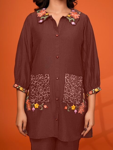 Darika Choco Embroidered Co-ord Set