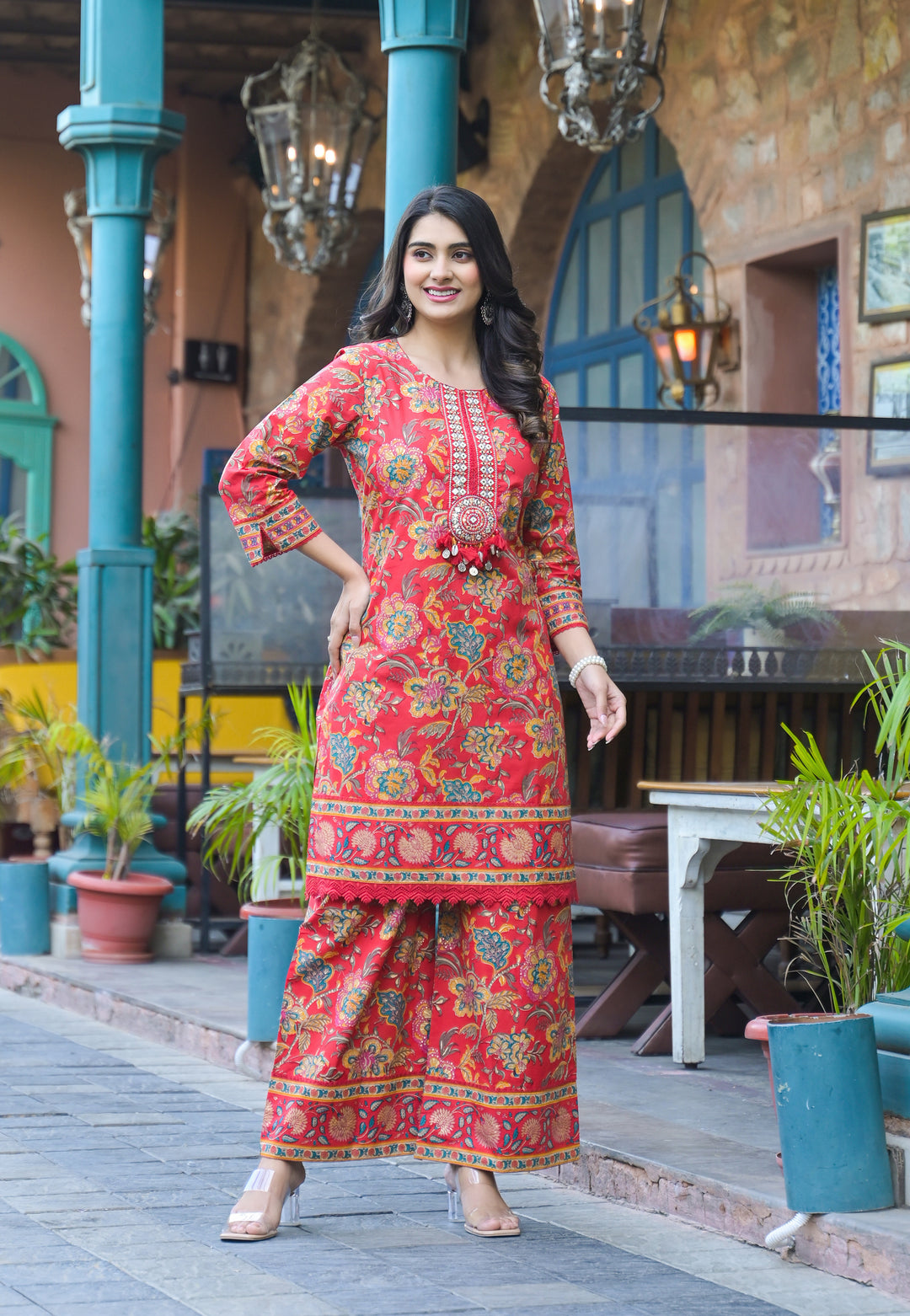 Sahila Crimson Cotton Co-ord Set