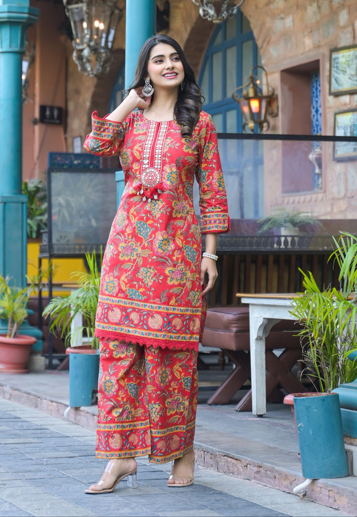 Sahila Crimson Cotton Co-ord Set