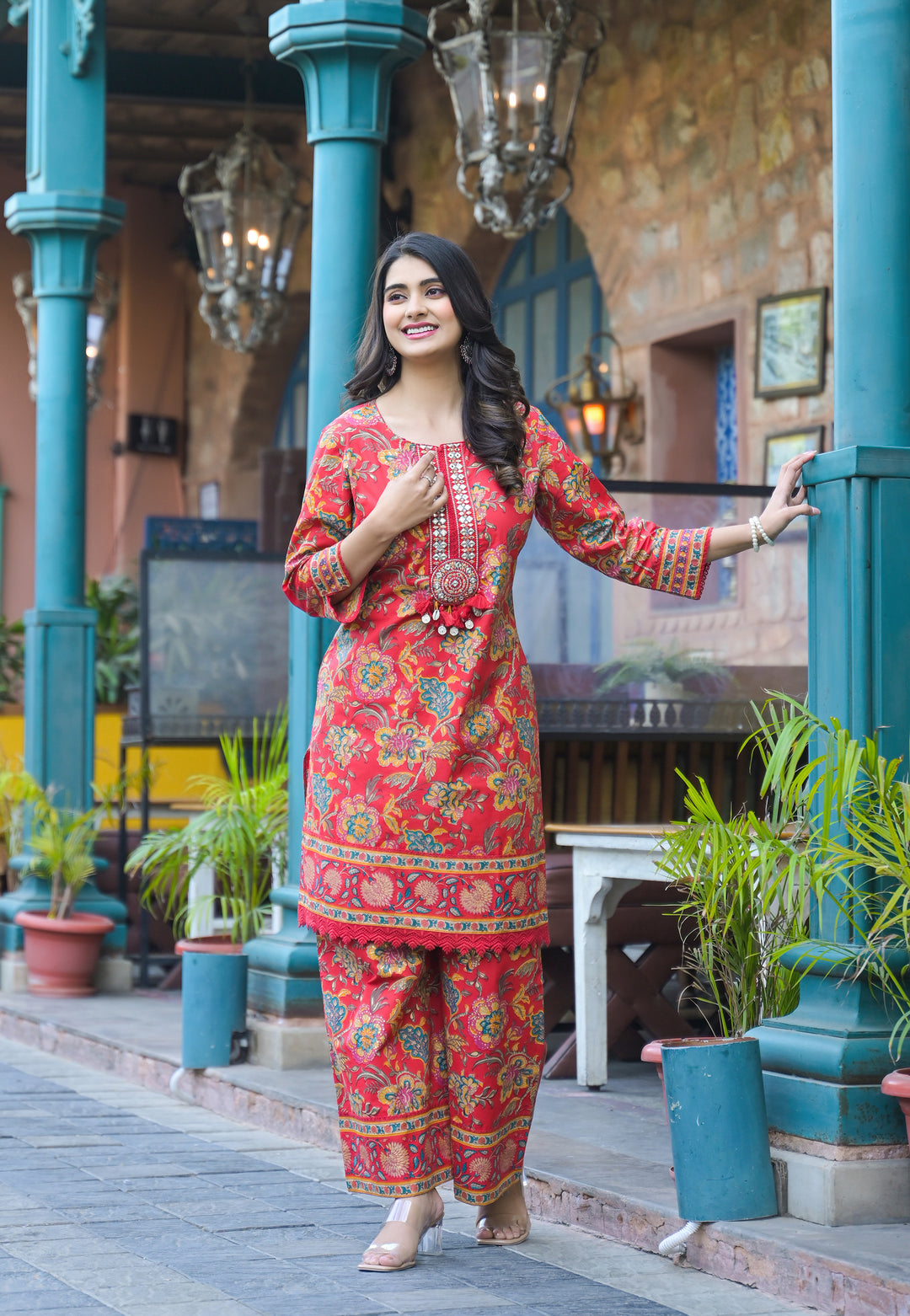 Sahila Crimson Cotton Co-ord Set