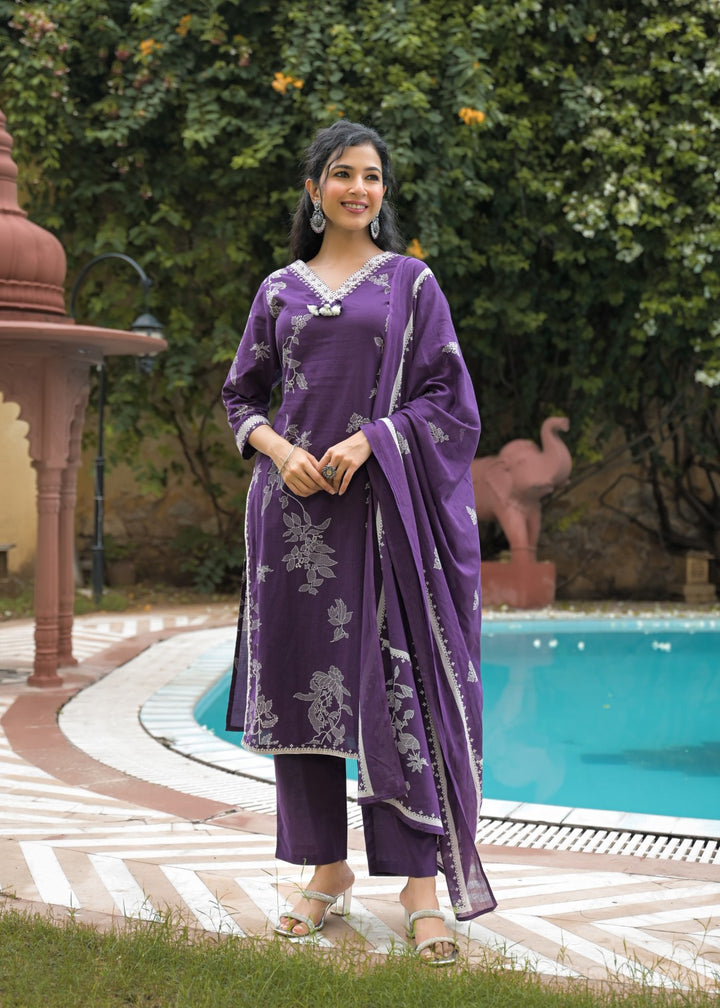 Vastu Thistle embrodiery Cotton Suit set