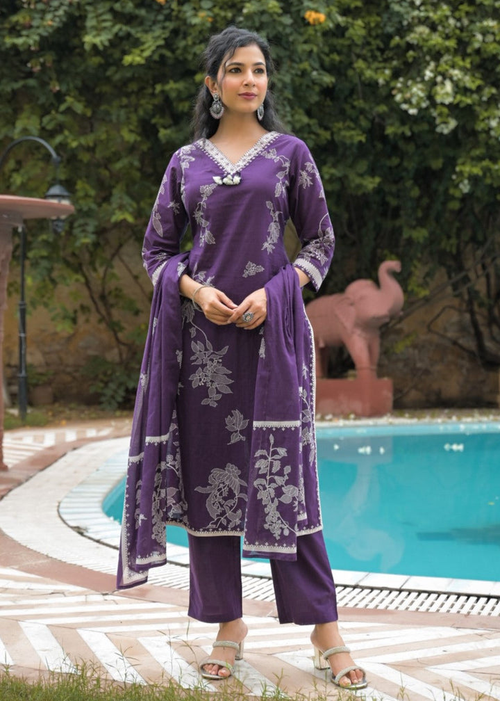 Vastu Thistle embrodiery Cotton Suit set