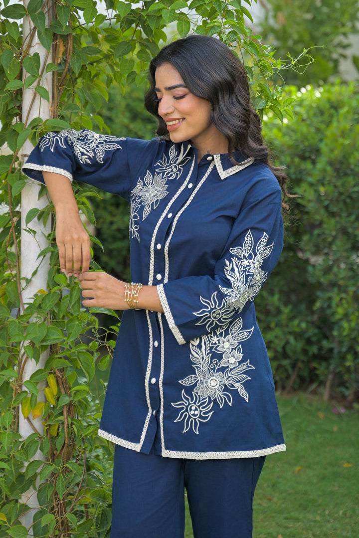 Bhoomi iris Embroidery cotton Co-ord set