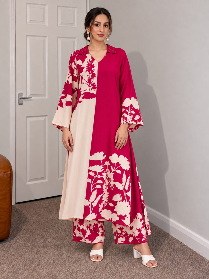 Kabool Fuchsia Bloom Printed Kurta pant set