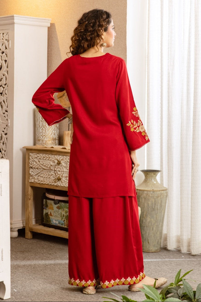 Kamli Crimson Embroidery Cotton Co-ord Set