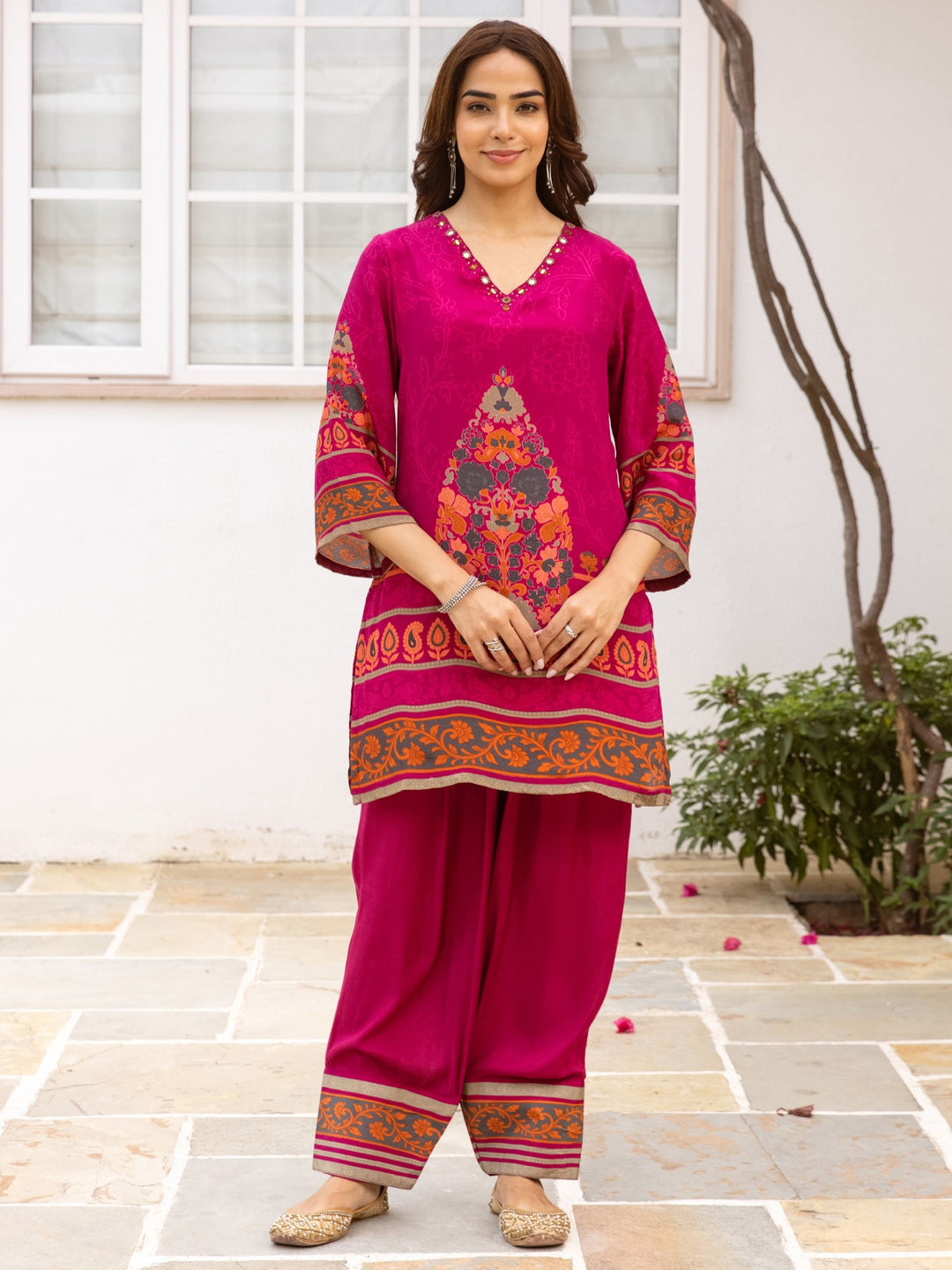 Karen Fuchsia Printed Farshi Co-Ord Set