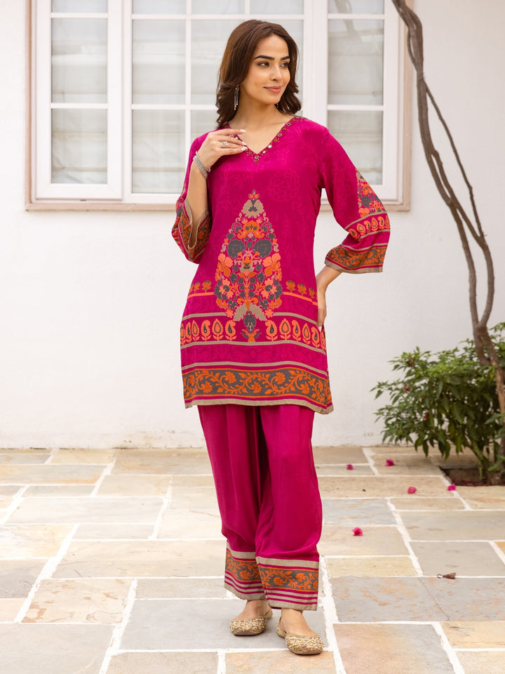 Karen Fuchsia Printed Farshi Co-Ord Set