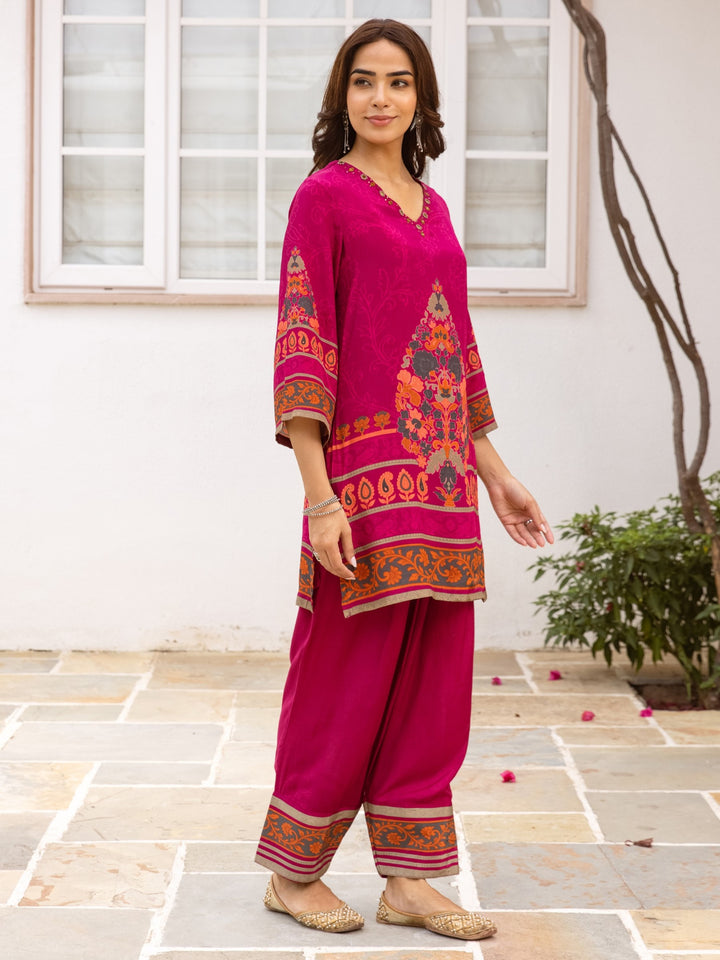 Karen Fuchsia Printed Farshi Co-Ord Set