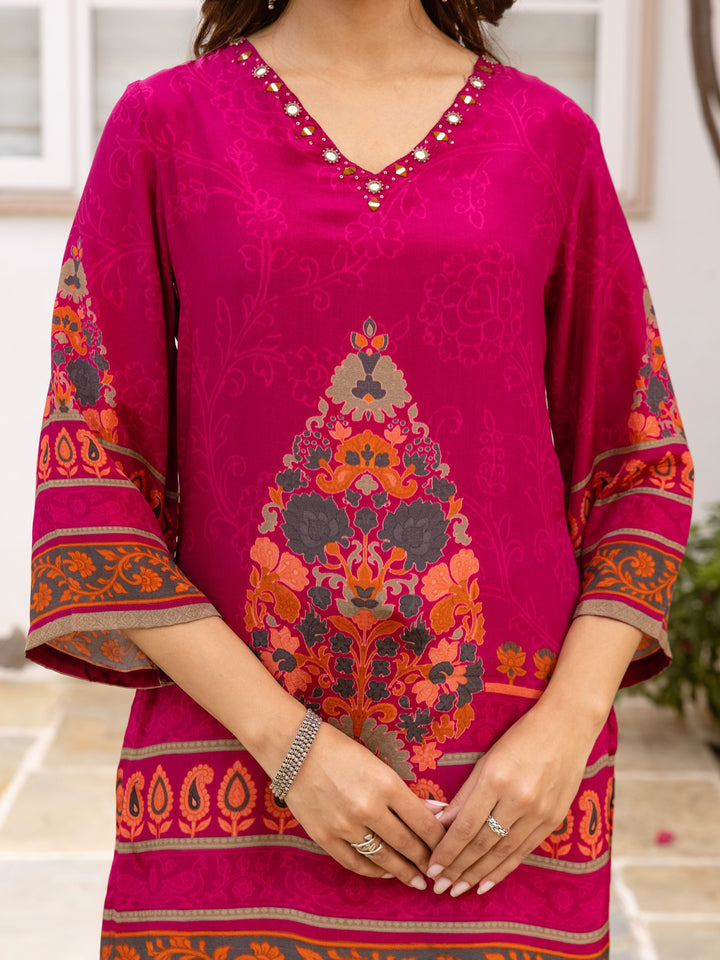 Karen Fuchsia Printed Farshi Co-Ord Set