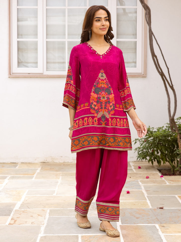 Karen Fuchsia Printed Farshi Co-Ord Set