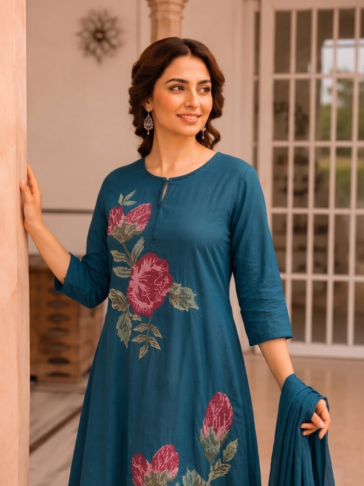 Karen Sloke Embroidery Cotton Suit Set