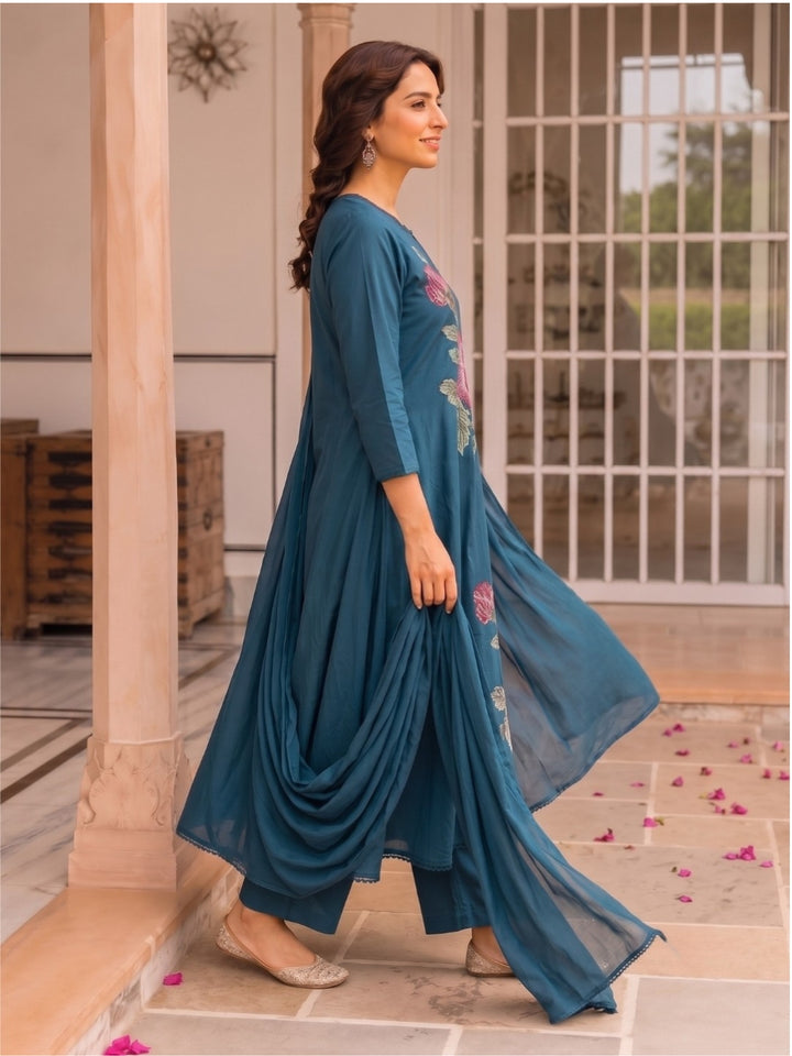 Karen Sloke Embroidery Cotton Suit Set