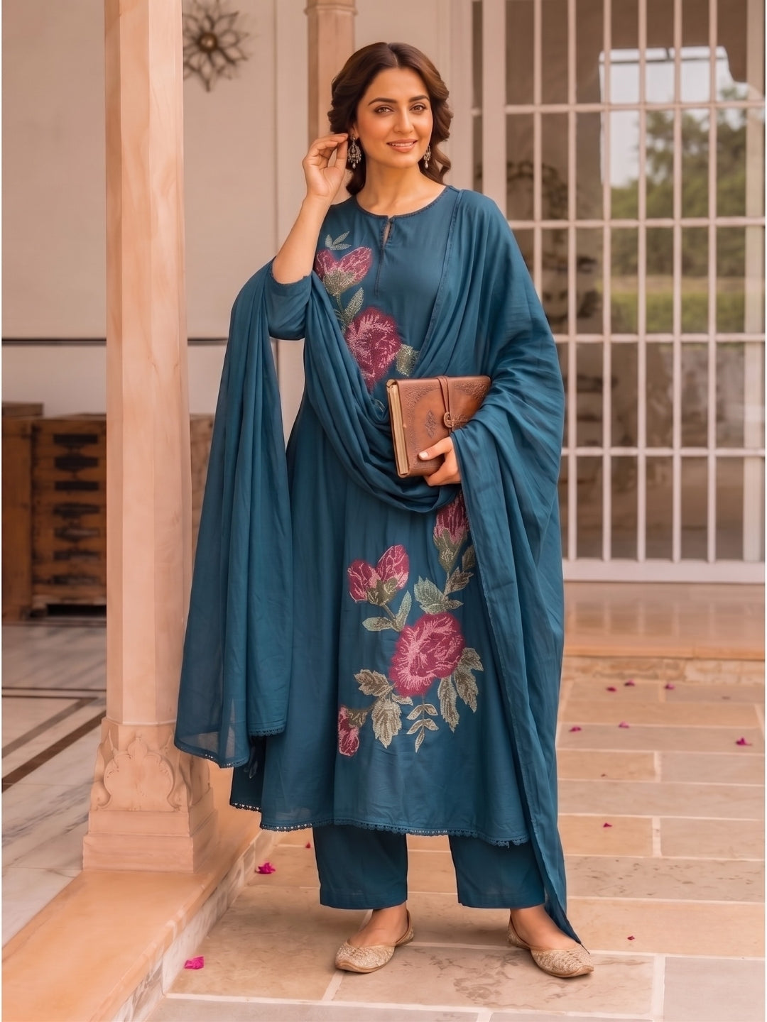 Karen Sloke Embroidery Cotton Suit Set