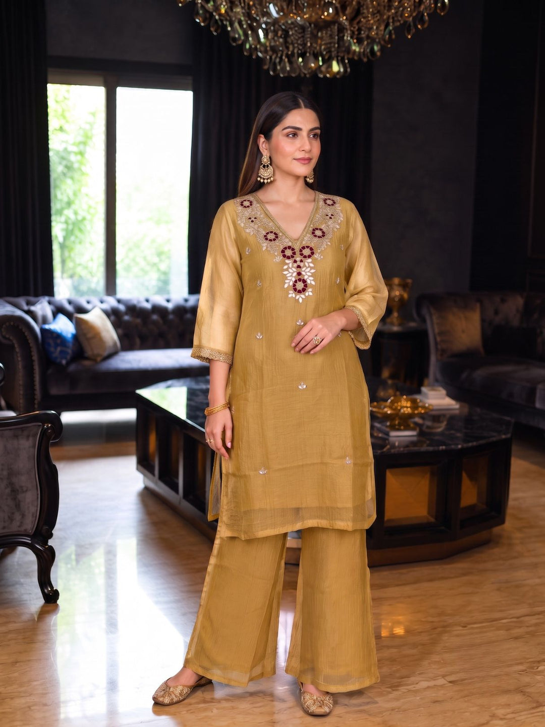 Kartar Canary Handwork Suit Set