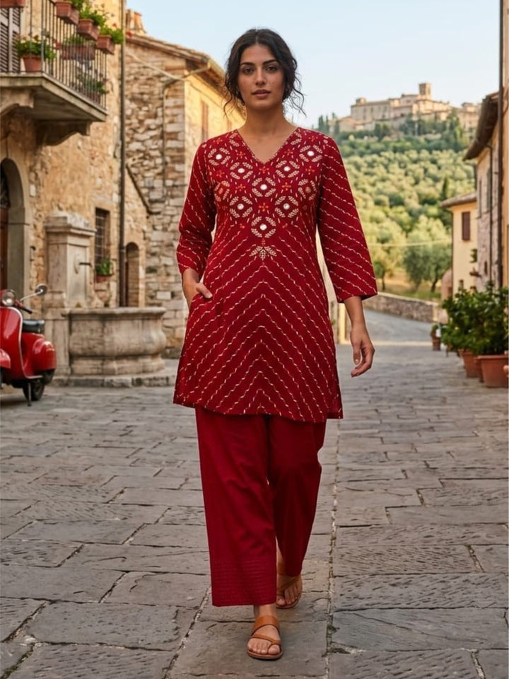 Kartar Scarlet Mirror Work Farshi Co-Ord Set