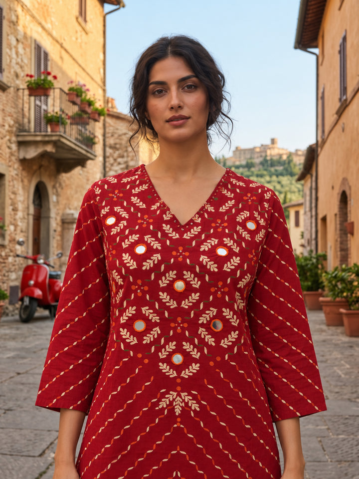Kartar Scarlet Mirror Work Farshi Co-Ord Set