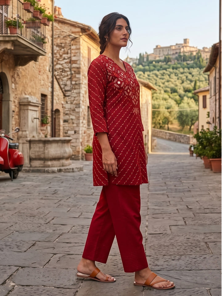 Kartar Scarlet Mirror Work Farshi Co-Ord Set
