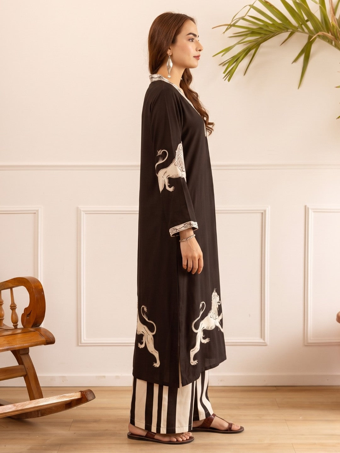 Karen Charcoal printed kurta pant set