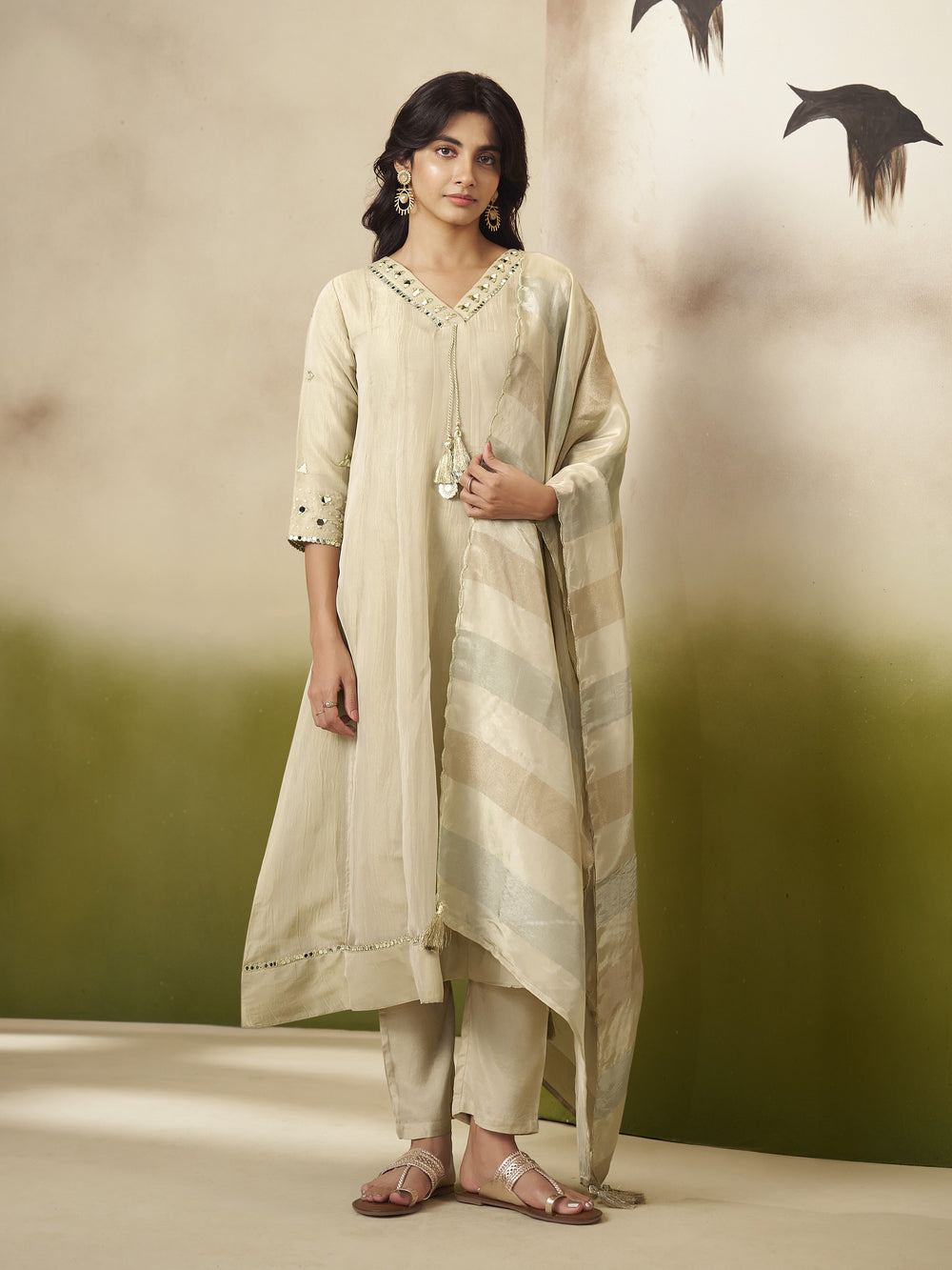 Kimaya Ecru Work Festive Anarkali Suit Set