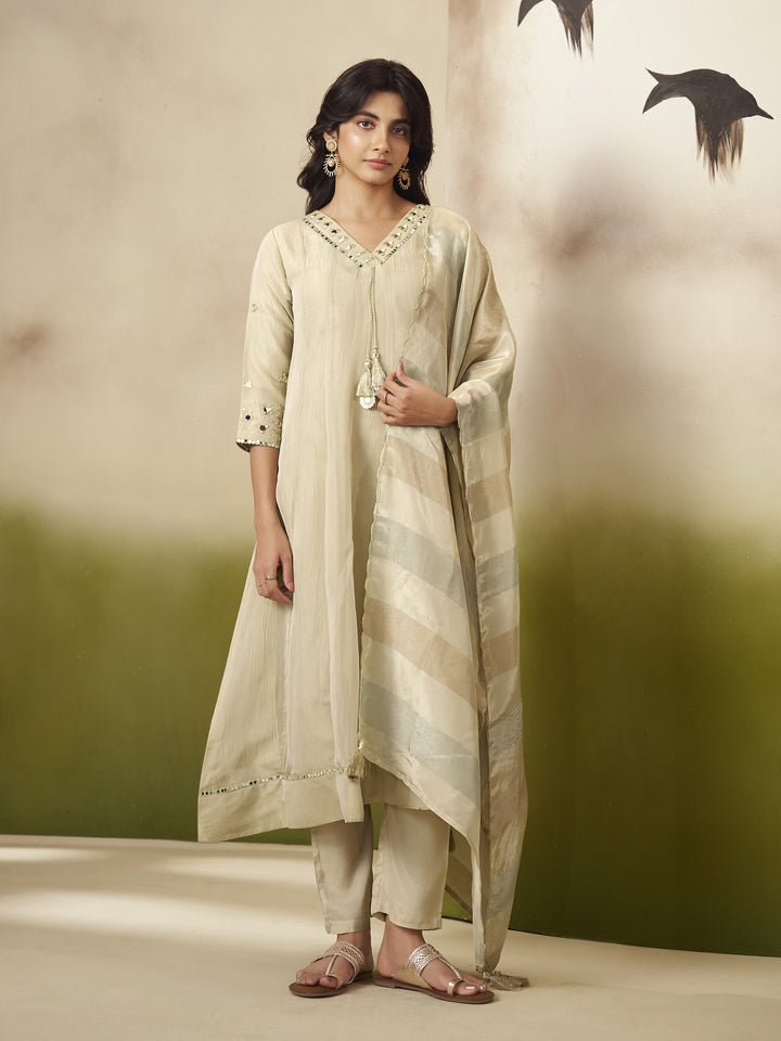 Kimaya Ecru Work Festive Anarkali Suit Set