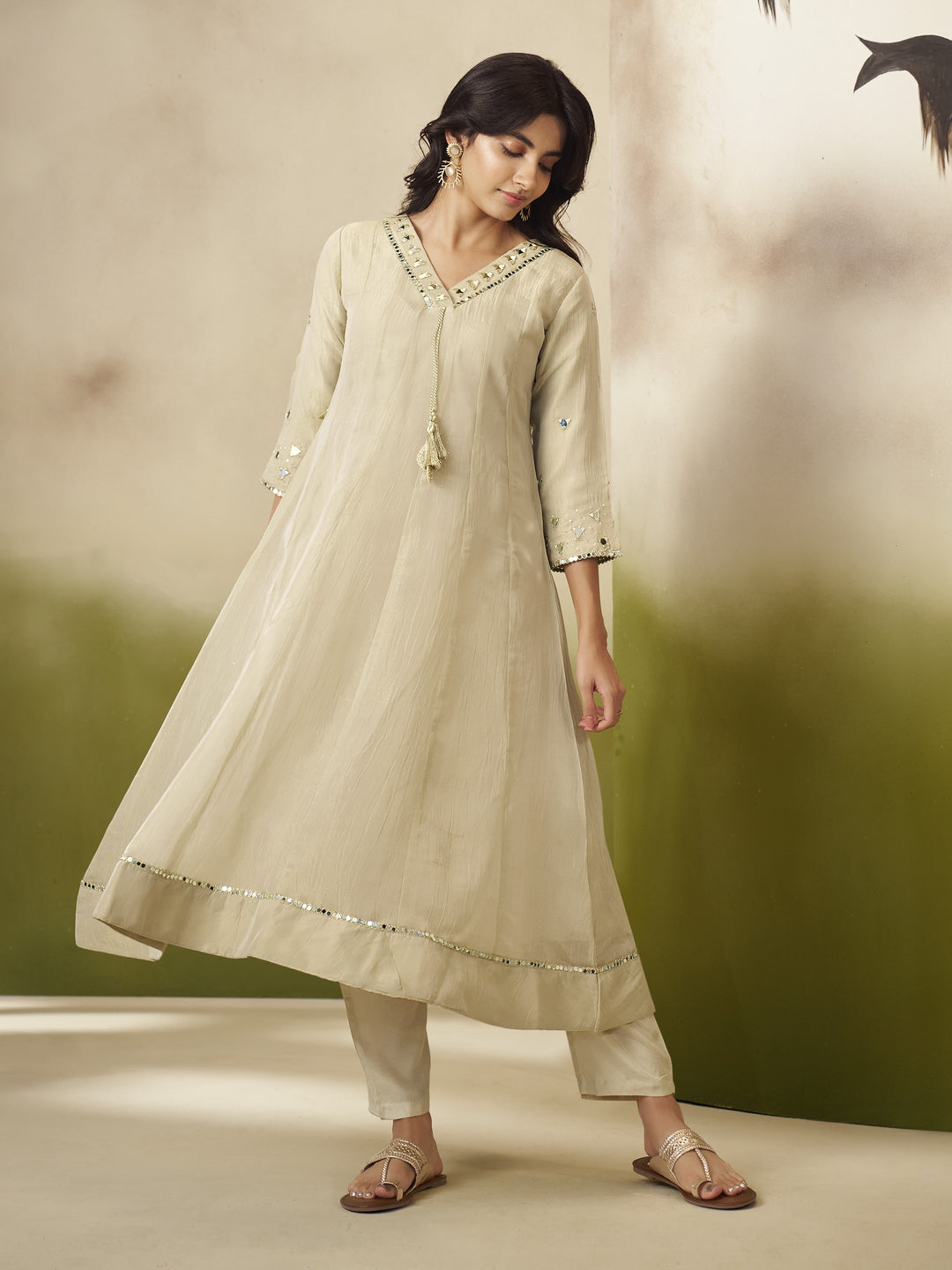 Kimaya Ecru Work Festive Anarkali Suit Set