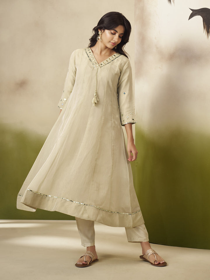 Kimaya Ecru Work Festive Anarkali Suit Set