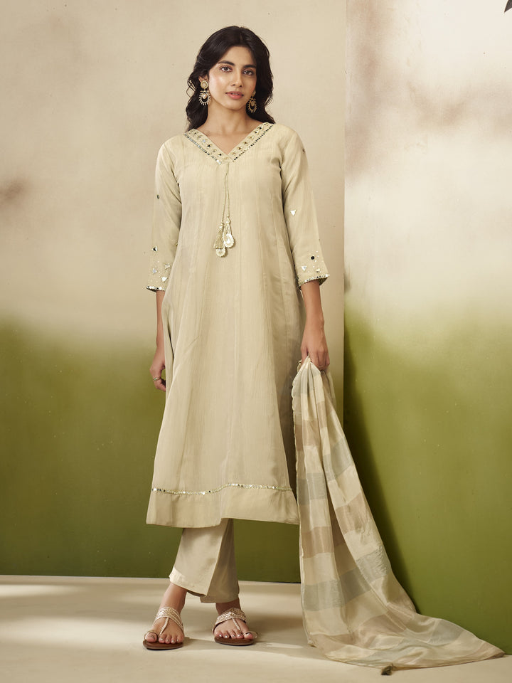 Kimaya Ecru Work Festive Anarkali Suit Set